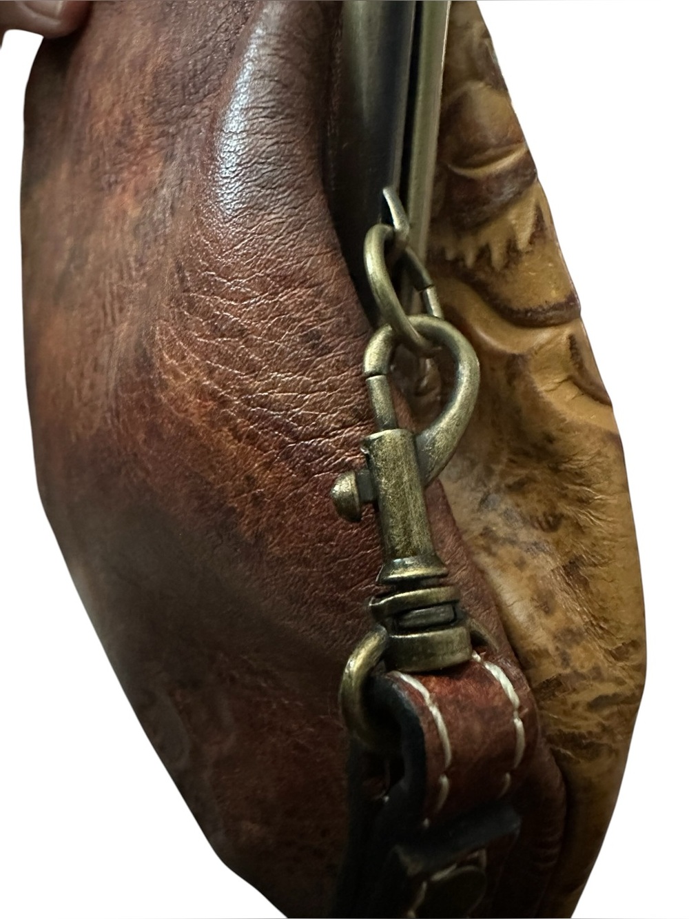 Patricia Nash Savena Wristlet Clutch Boho Western Tooled Kiss-lock Leather Bag - Picture 7 of 13
